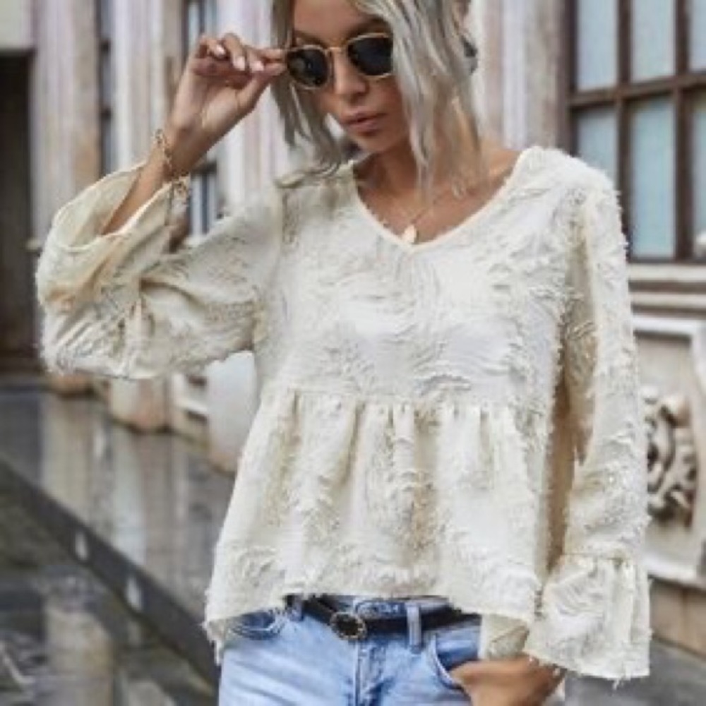 🛍V-Neck High/Low Babydoll Top - Picture 2 of 6